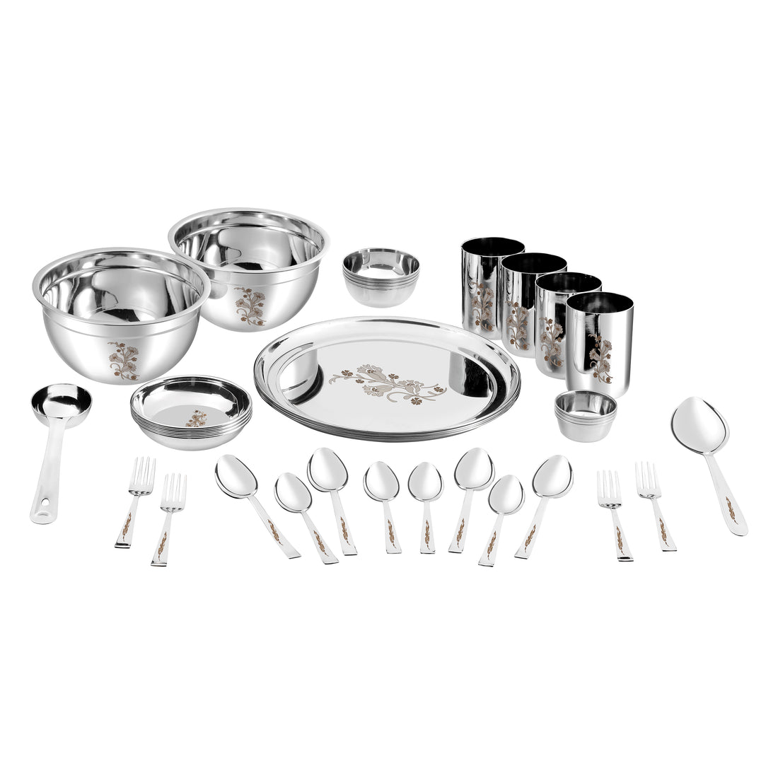 Kraft stainless steel Tulip dinner set 36pc plates bowls glasses tableware