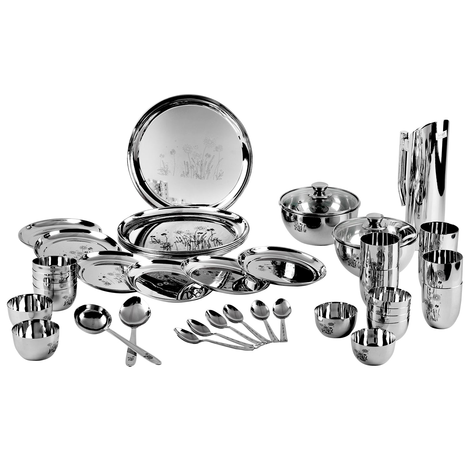 Kraft stainless steel Pattern dinner set 41pc detail view