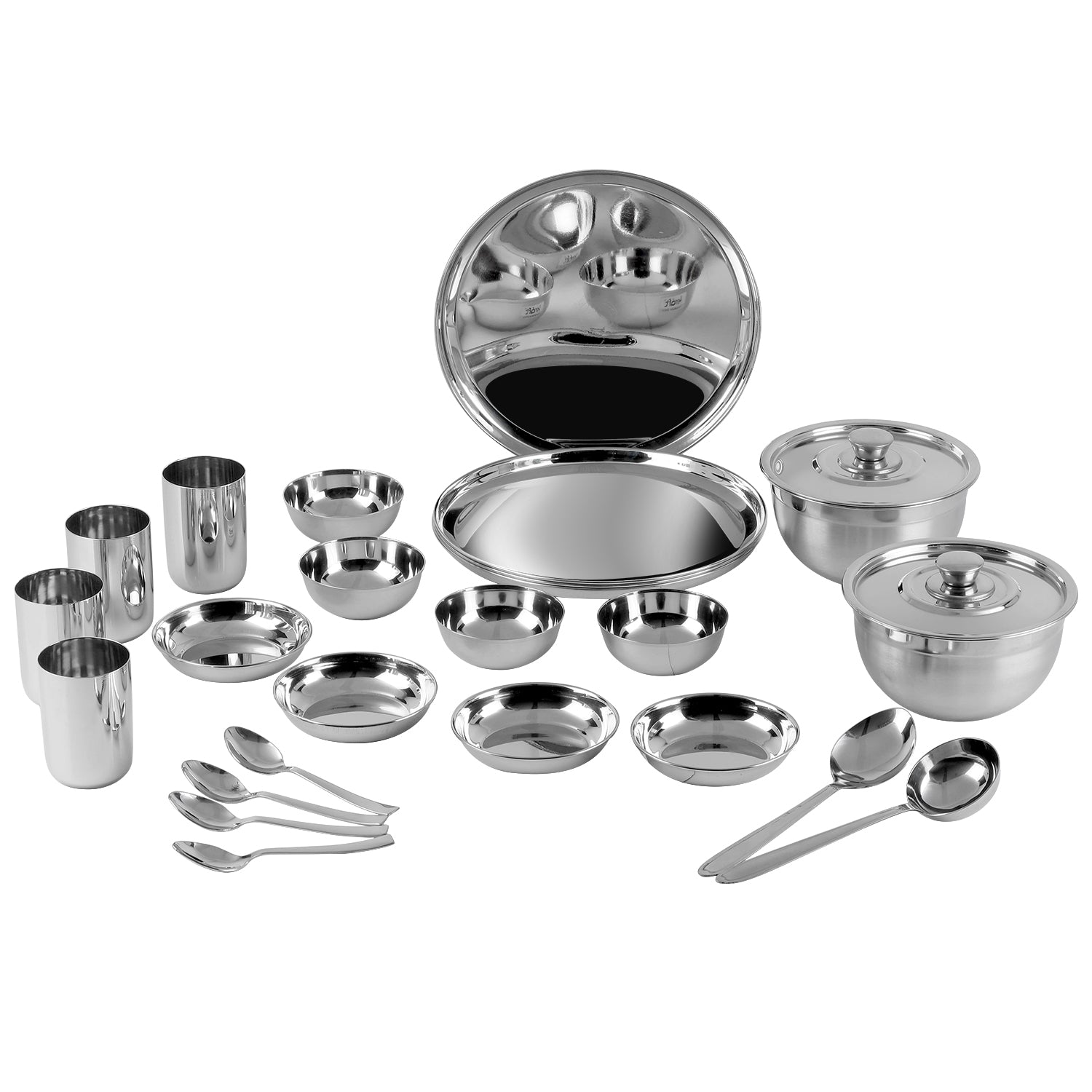 Kraft stainless steel dinner set 24pc plates bowls detail