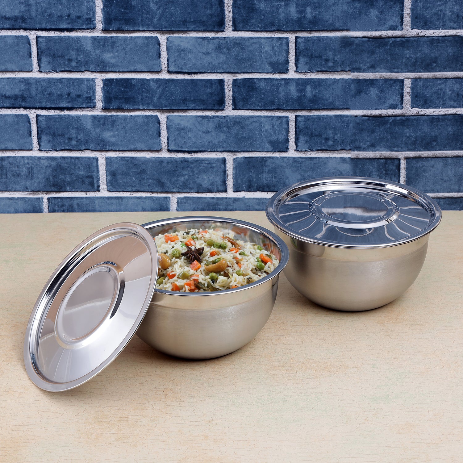 Kraft stainless steel serving bowl with lid storage tableware
