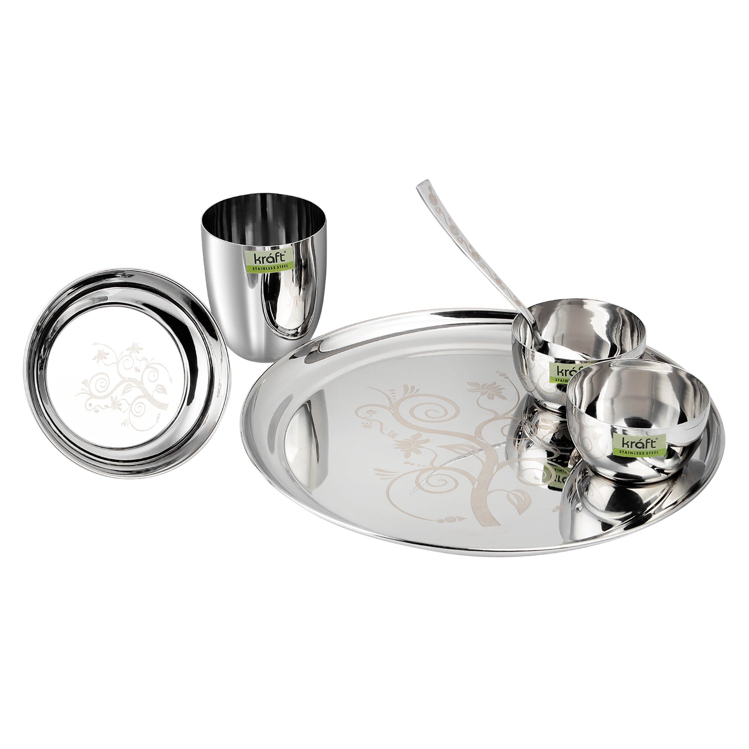 Kraft stainless steel patterned thali 6pc dinner set view 2