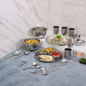 Daffodil Dinner Set 36 pc showing all the cookware products