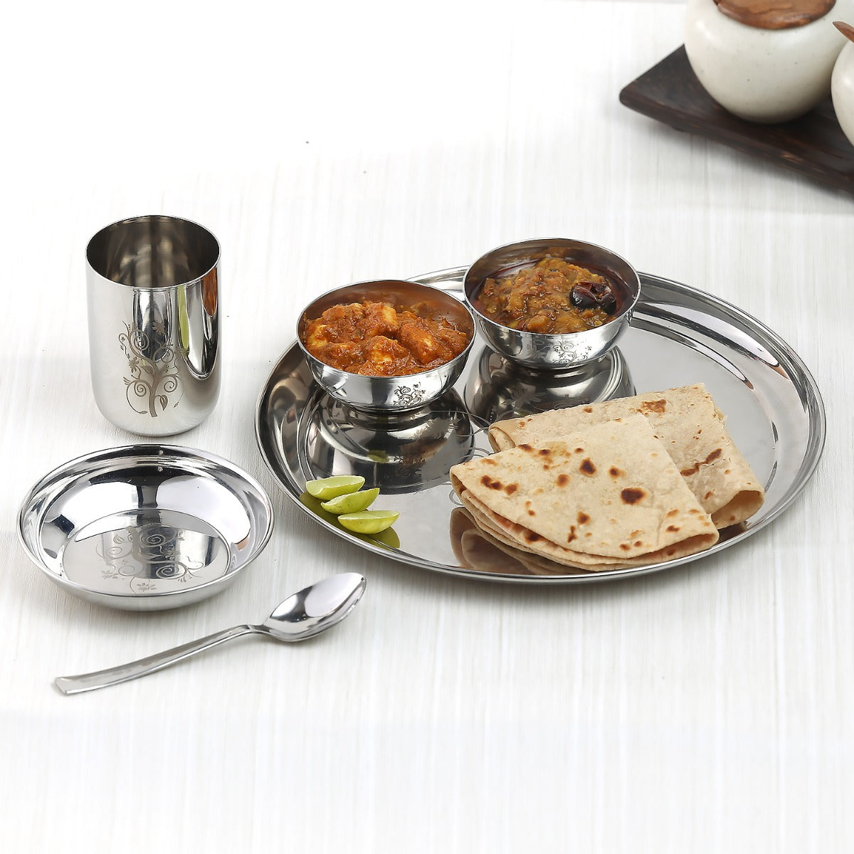Kraft stainless steel Radiant thali dinner set 6pc plates bowls