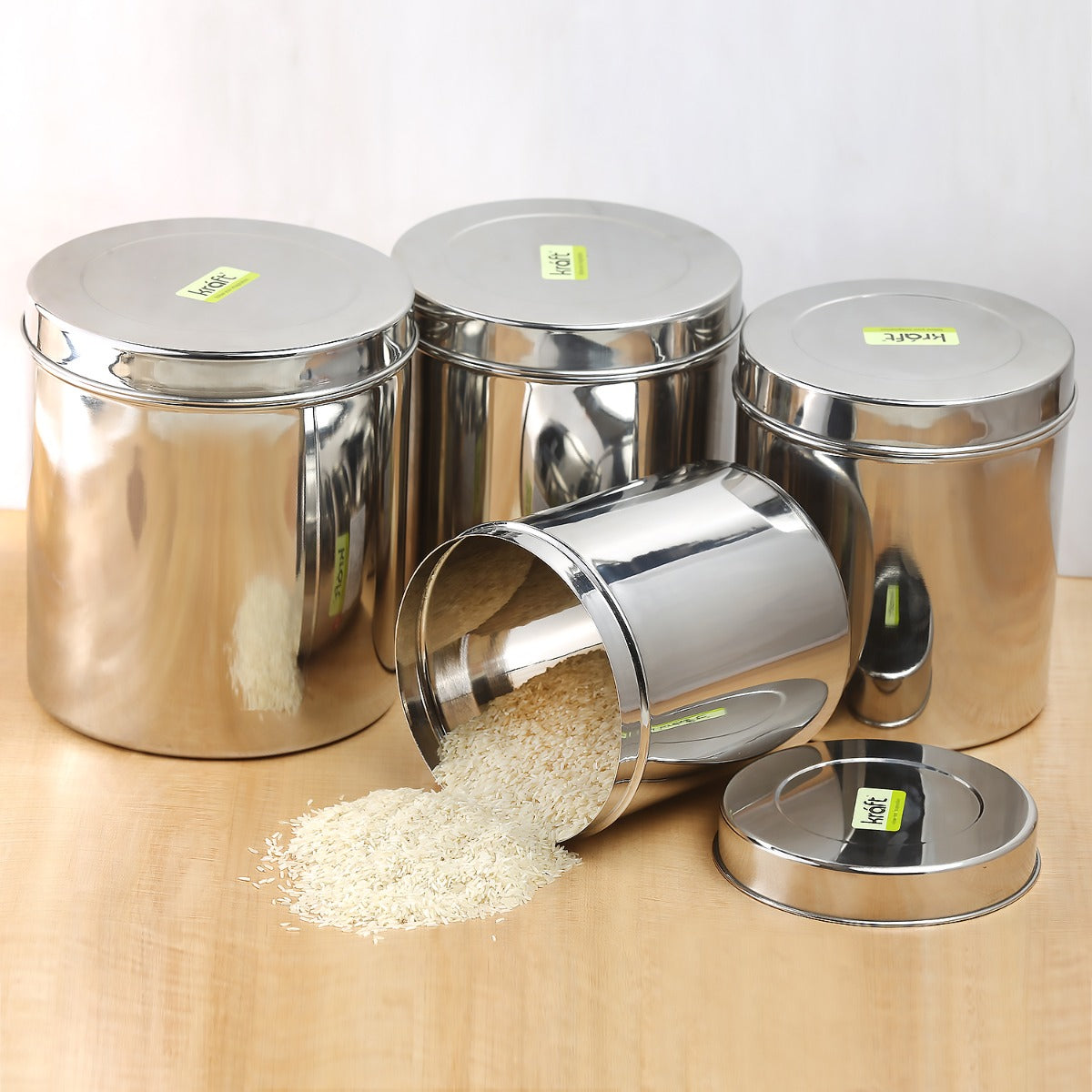 Kraft deep stainless steel kitchen storage dabba set 4pc 10x14cm