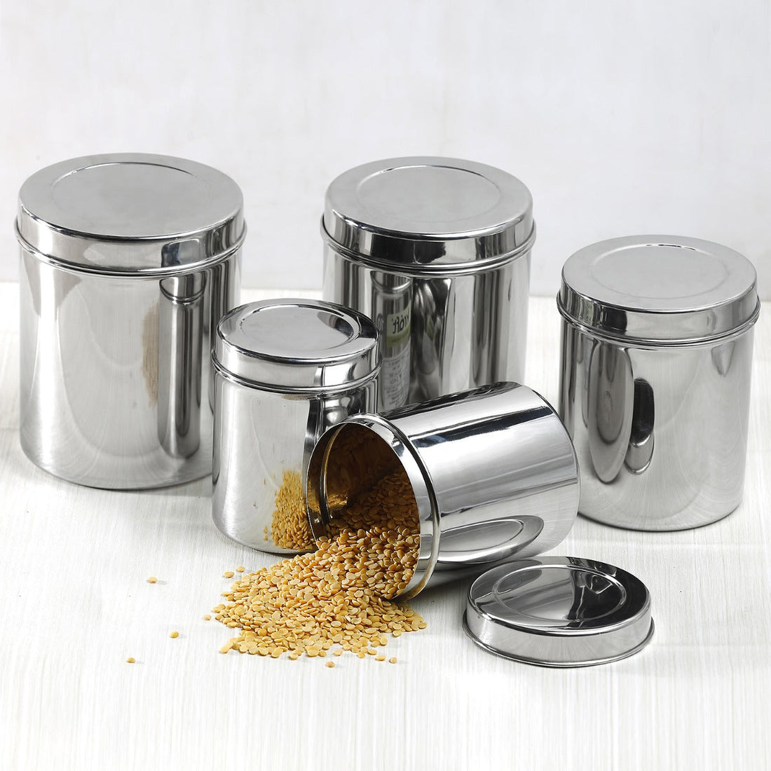 Kraft deep dabba set 5pc stainless steel kitchen storage 10x14cm