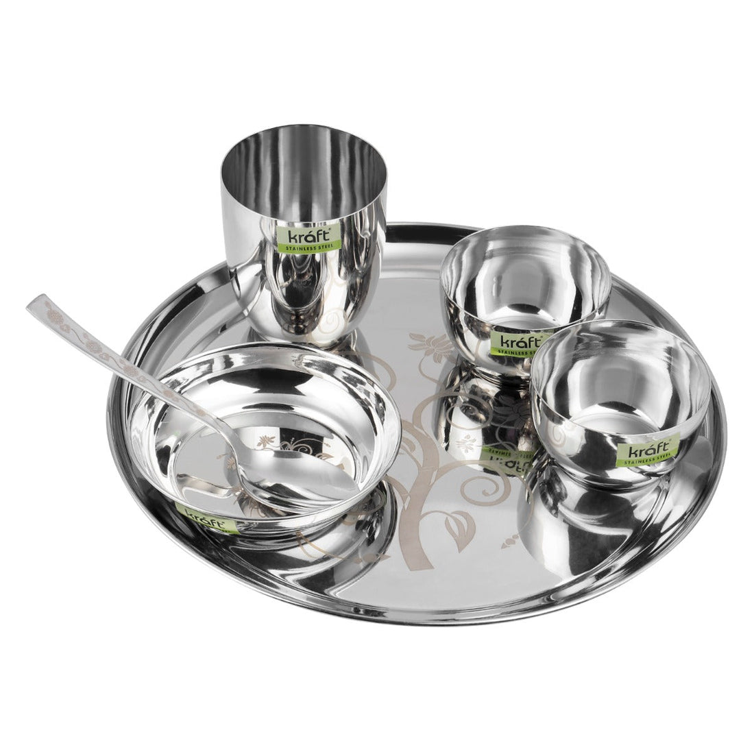 Kraft stainless steel patterned thali dinner lunch set 6pc plates