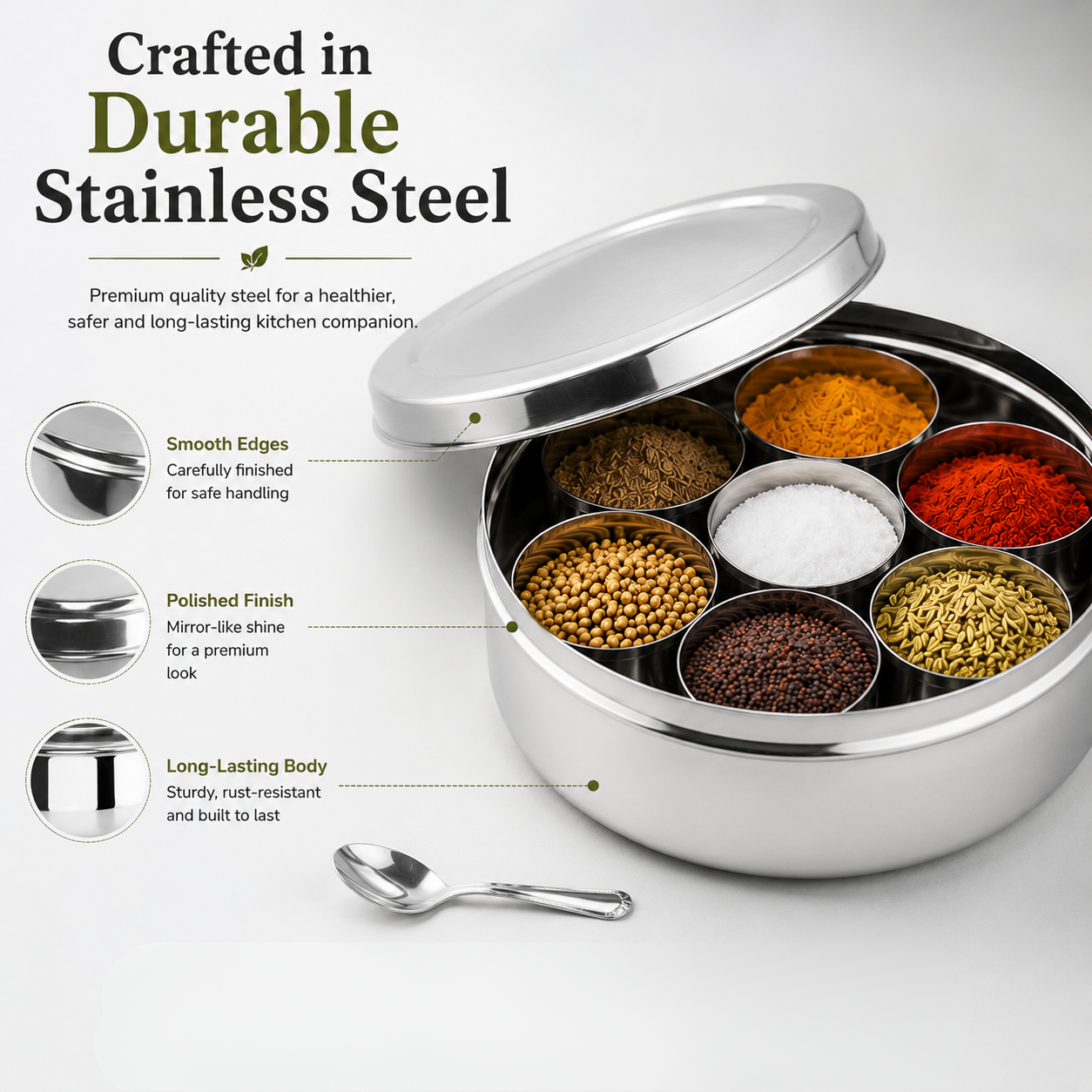 Kraft stainless steel spice masala box medium kitchen storage