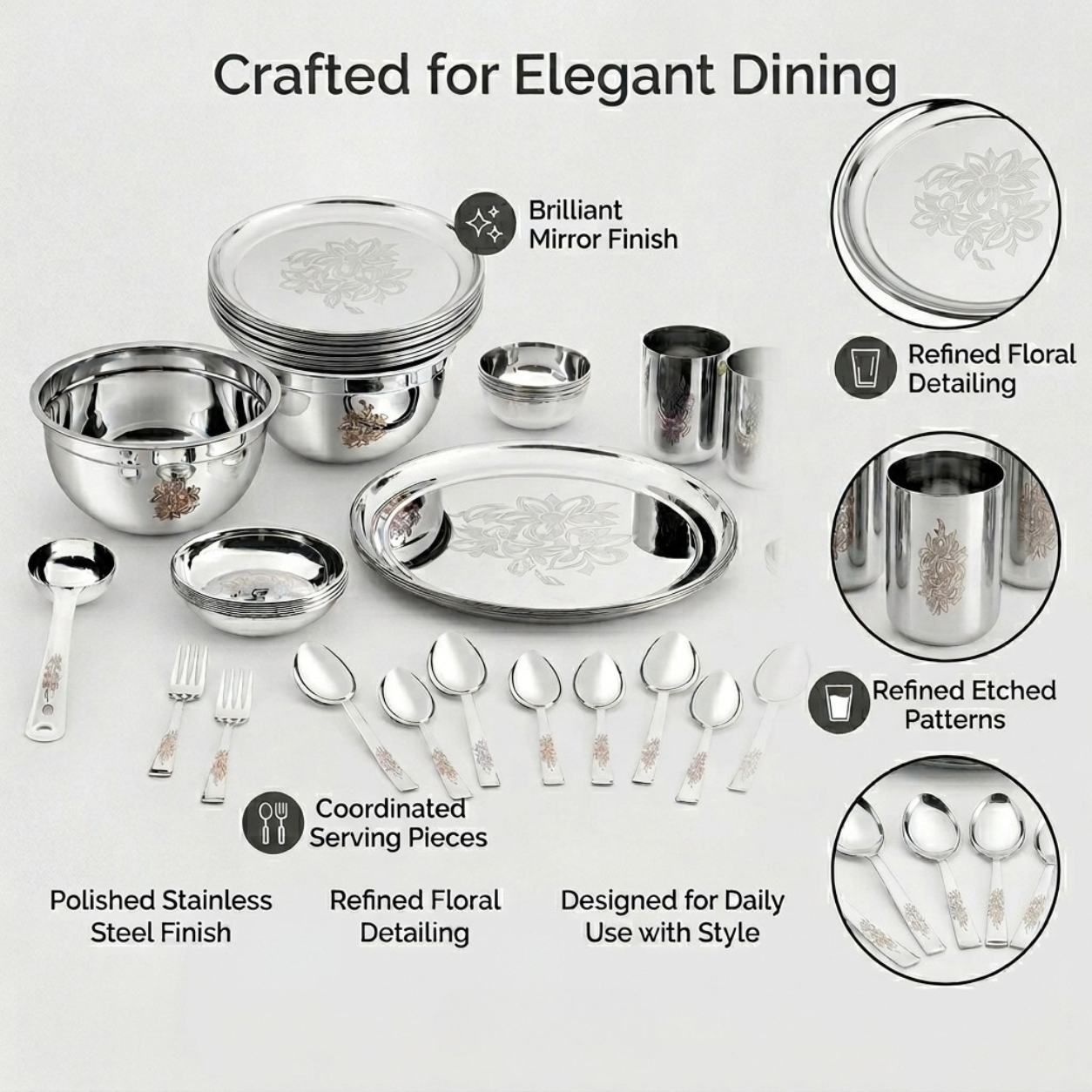 Kraft Daffodil stainless steel dinner set 36pc view 5 kitchen