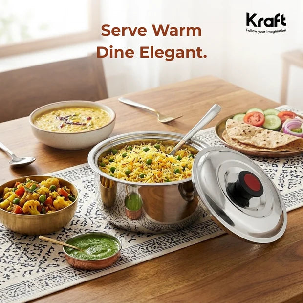 Kraft Dining Combo – Princess Stainless Steel Dinner Set 12 pc & Mercury Insulated Casserole 2 L