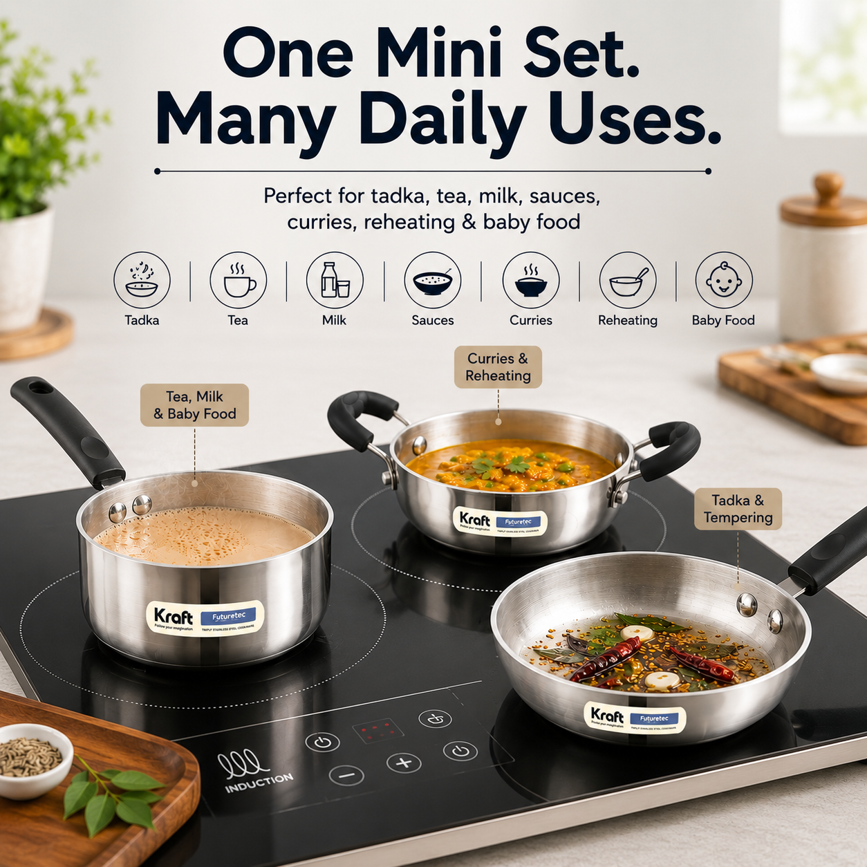 Kraft Futuretec Triply mini combo set 3pc view 5 induction