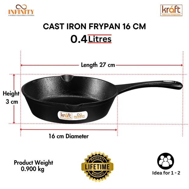 Kraft Infinity Cast Iron Combo – Pre-Seasoned Kadai 1.8 L & Frypan 16 cm