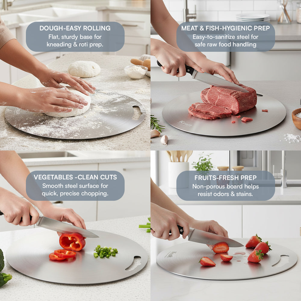 Kraft stainless steel circular chopping board view 5 overview