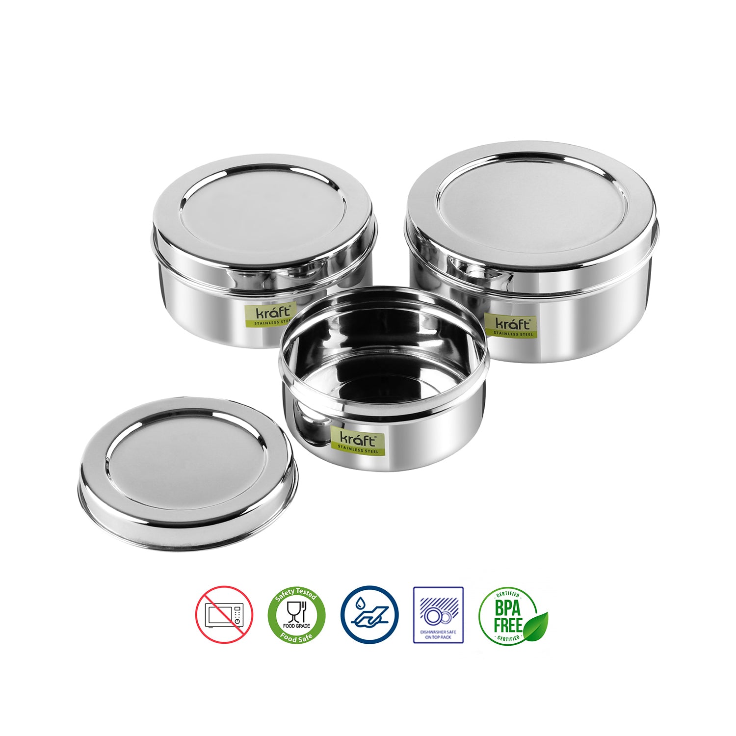 Kraft Stainless Steel Puri Dabba with Lid Mirror Finish Steel Food Storage Container for Puri, Roti, Snacks & Kitchen Use