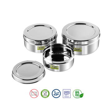 Kraft Stainless Steel Puri Dabba with Lid Mirror Finish Steel Food Storage Container for Puri, Roti, Snacks & Kitchen Use