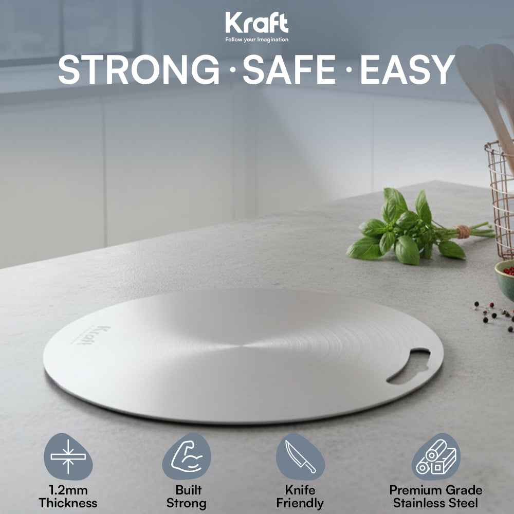 Kraft stainless steel circular chopping board view 2 kitchen