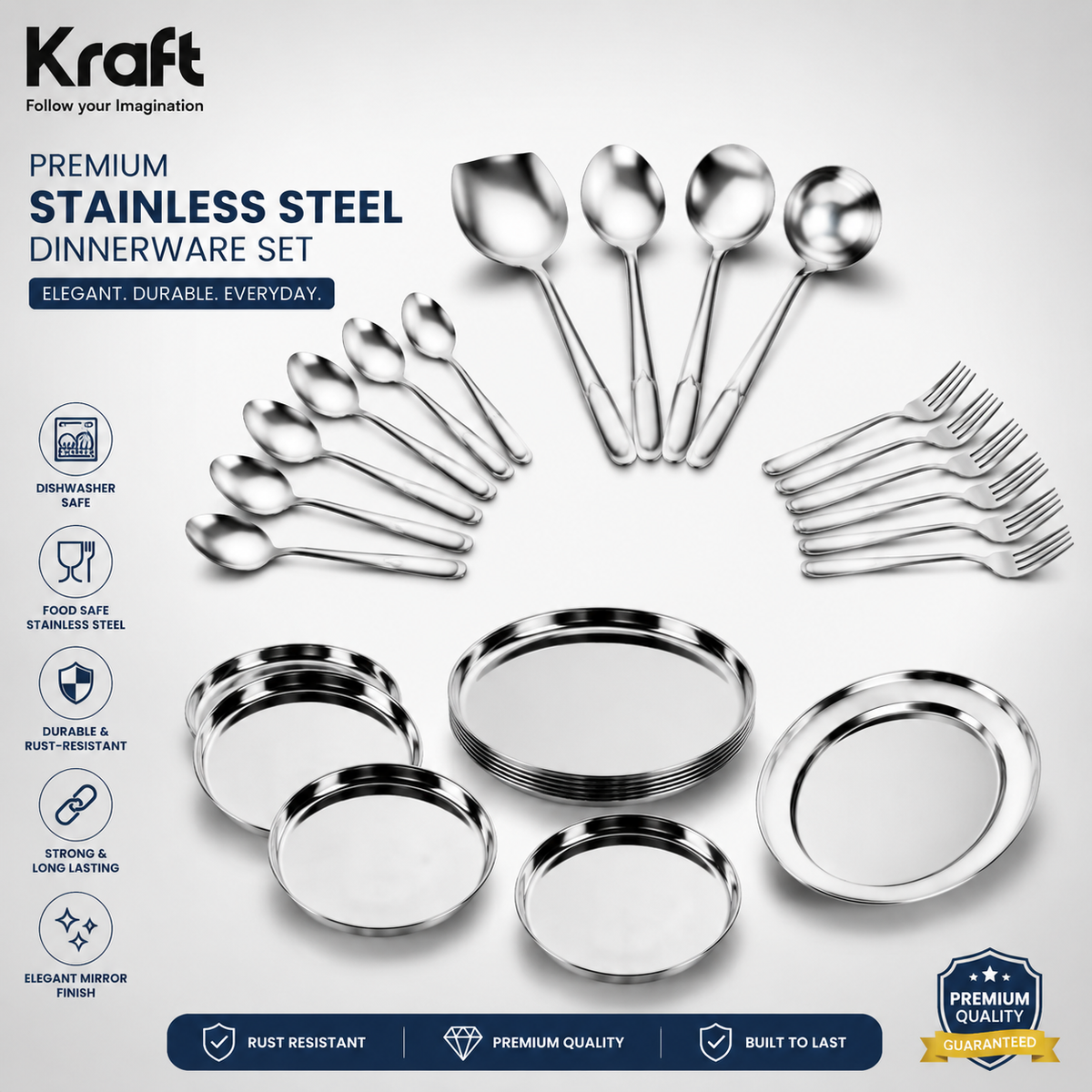Kraft Stainlesss Steel Milano Dinner/Lunch Set - 57 pc