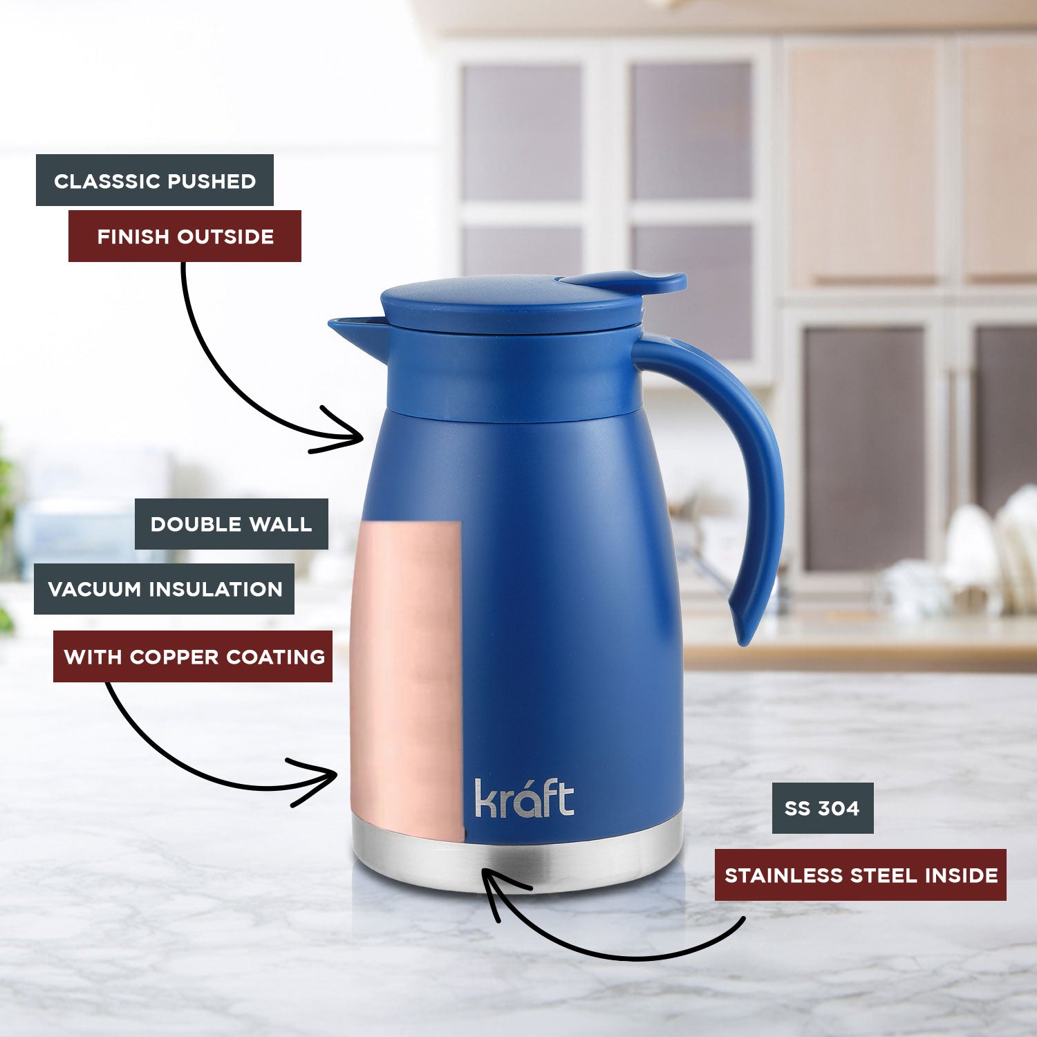 Kraft vacuum insulated flask teapot stainless steel side view