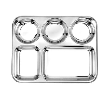 Kraft Stainless Steel 5 in 1 Canteen Plate  Compartment Meal Plate for Lunch, Dinner & Snacks