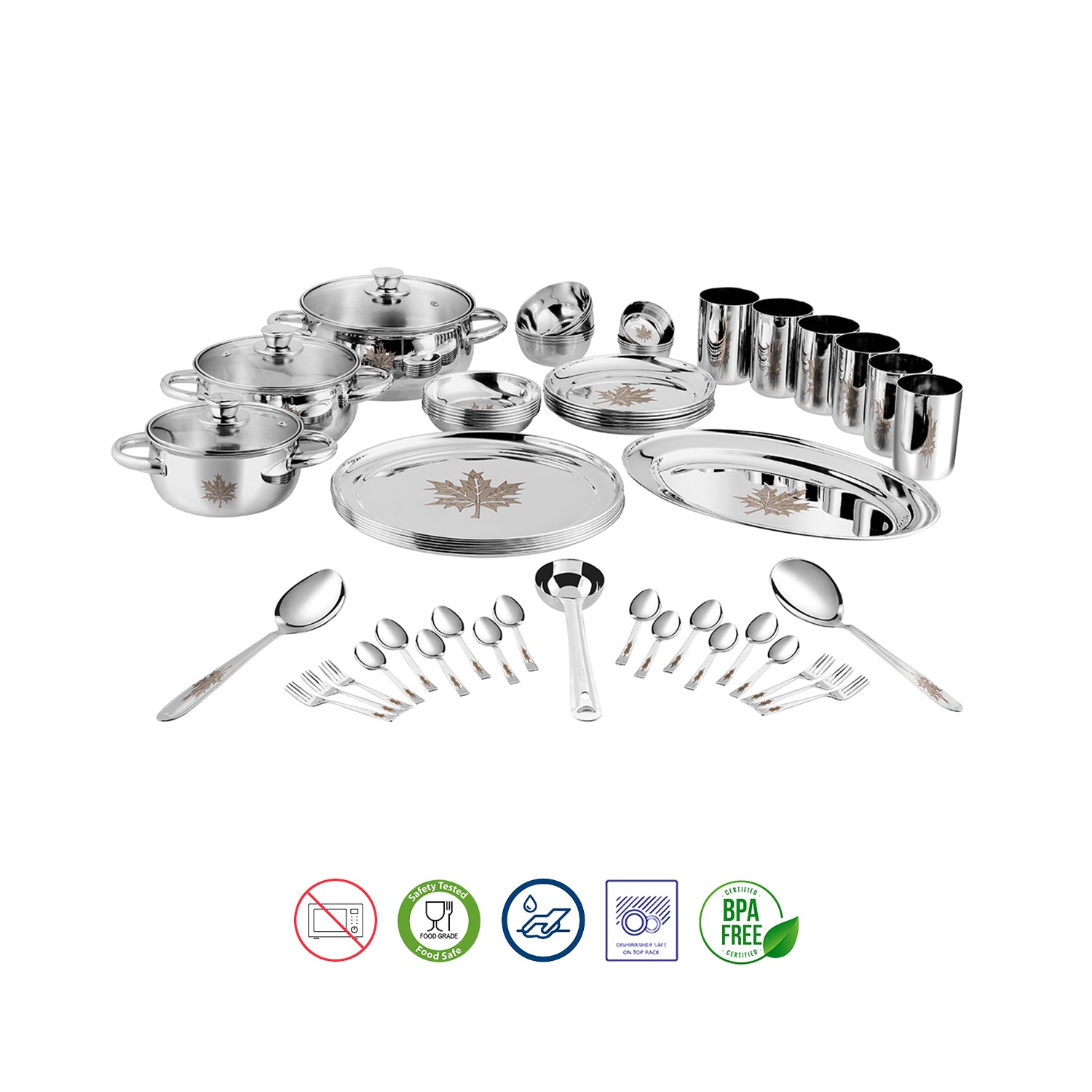 Kraft stainless steel Leaf 36pc dinner set logo group