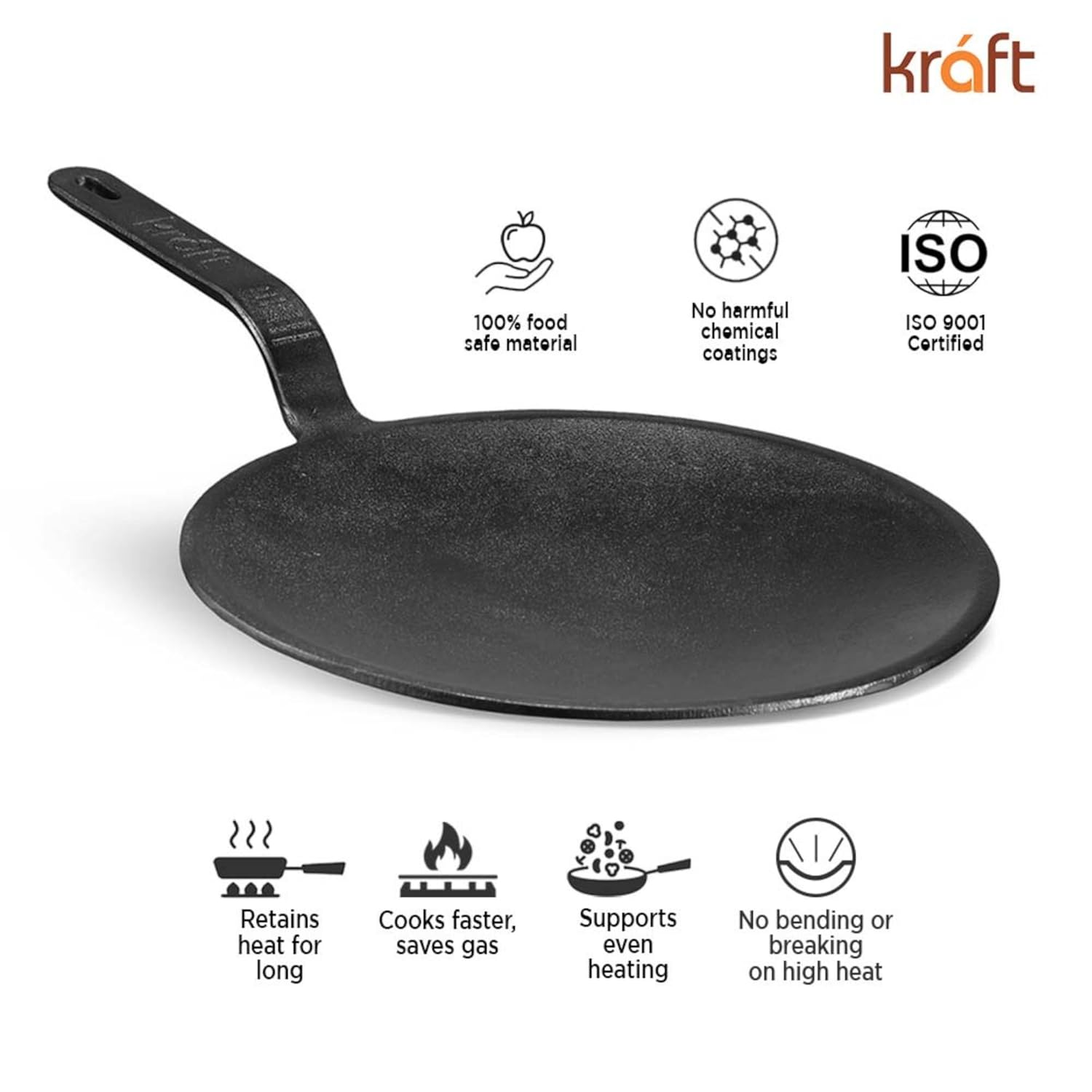 Kraft Infinity cast iron roti tawa 26cm feature detail