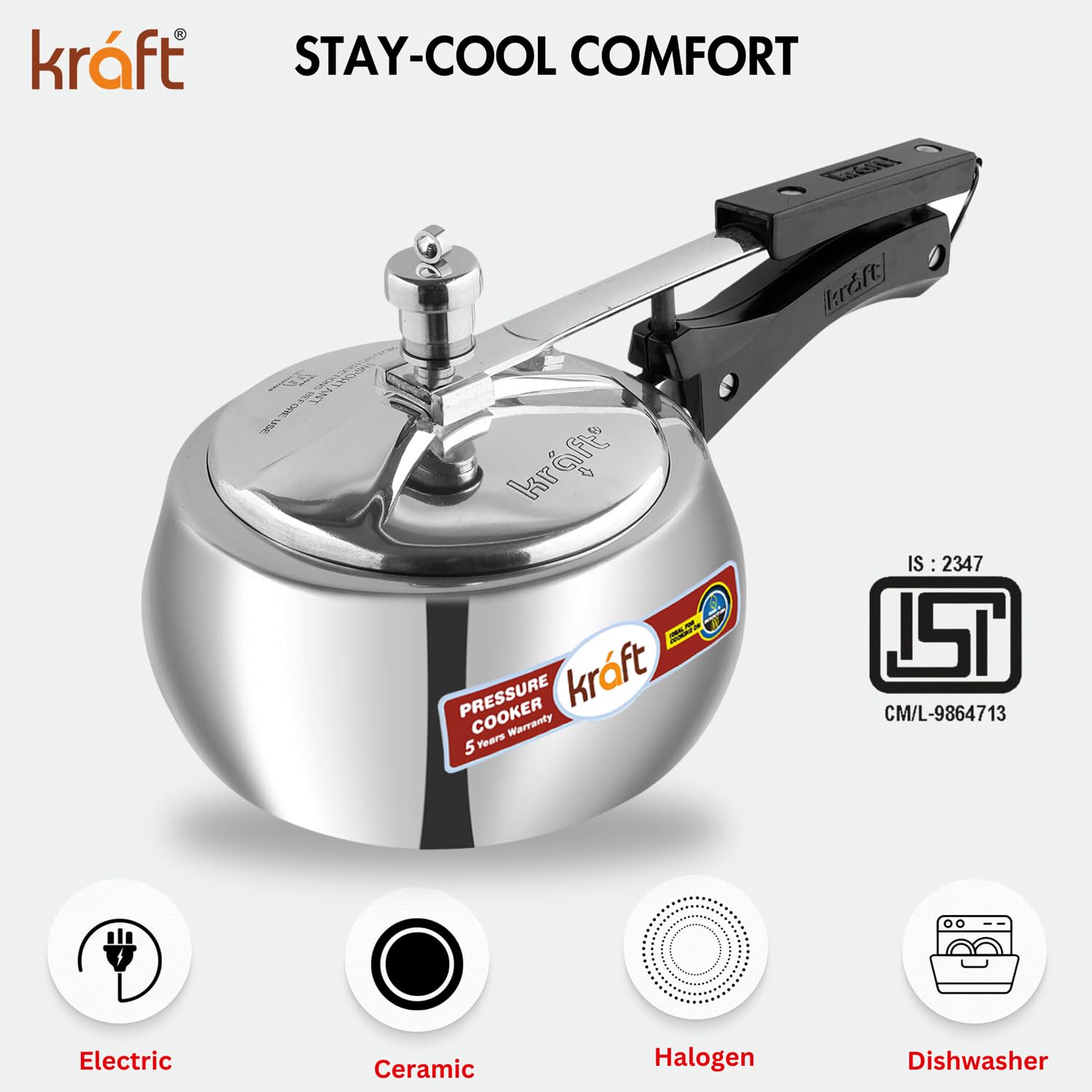 Kraft Stylo aluminium pressure cooker induction view 3