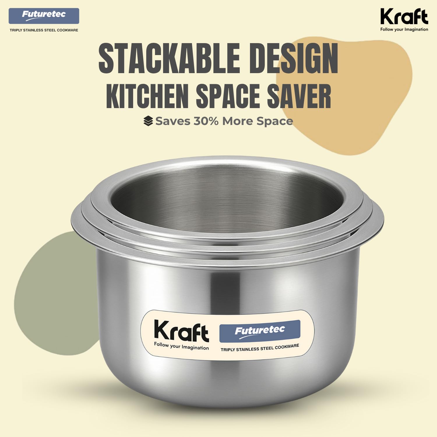 Kraft Futuretec Triply tope set 3pc SS lid induction view 3