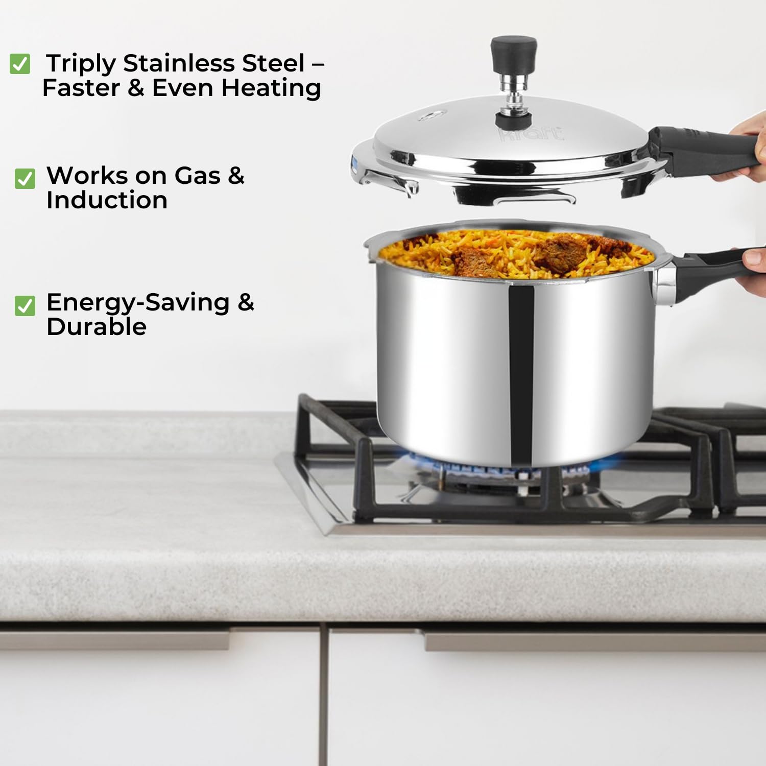 Kraft Futuretec Triply outer lid pressure cooker induction features