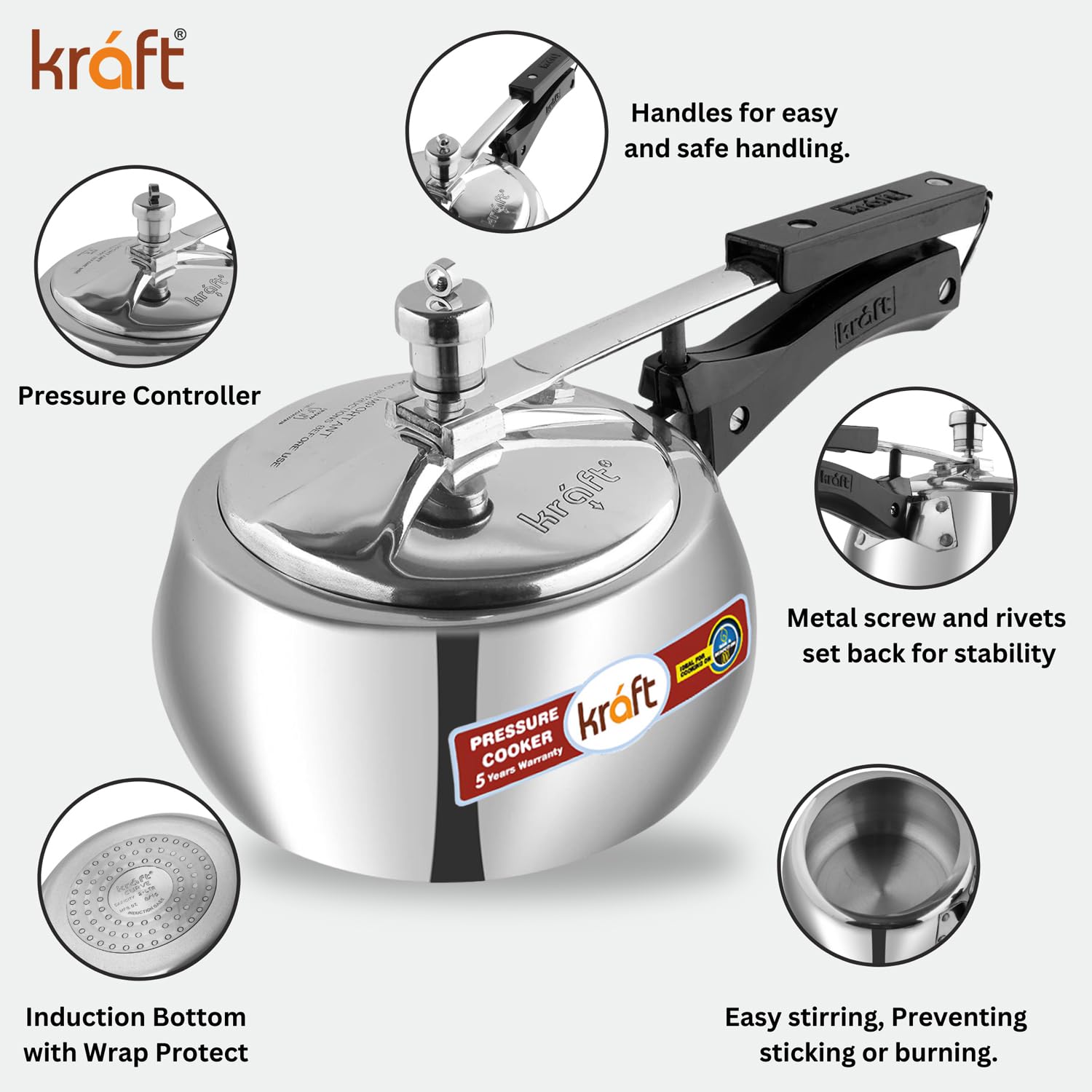 Kraft Stylo aluminium pressure cooker induction view 4