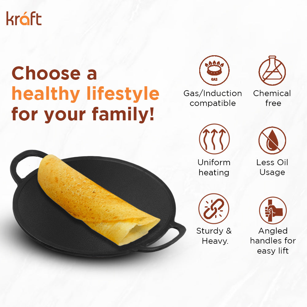 Kraft Infinity cast iron dosa tawa 28cm induction friendly pre-seasoned