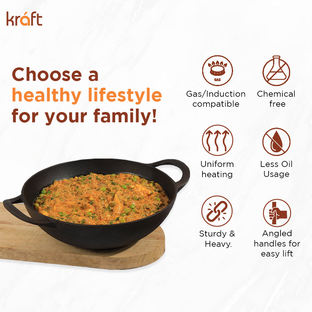 Kraft Infinity cast iron kadai pre-seasoned product view 2