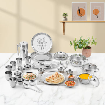 Kraft stainless steel Shagun Dinner Set 51 pc + 6 Vati Free