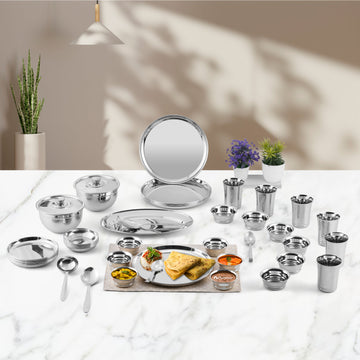 Pari dinner set 48 pc stainless steel collection with a sleek, polished finish for complete dining setup