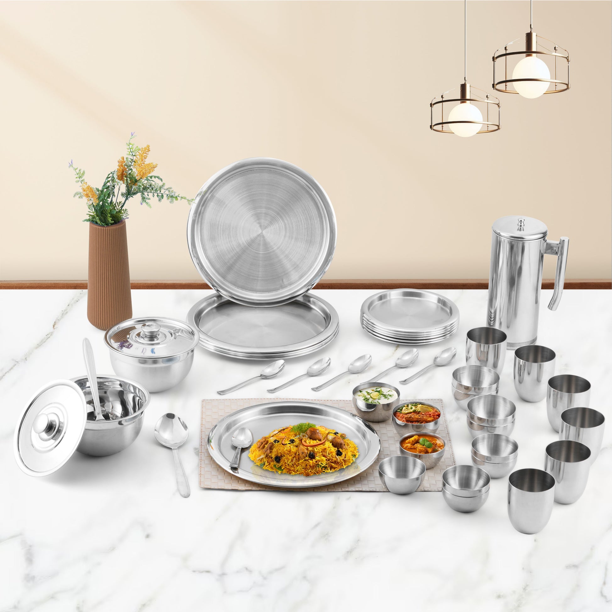 Kraft Premium stainless steel dinner set 41pc plates bowls glasses