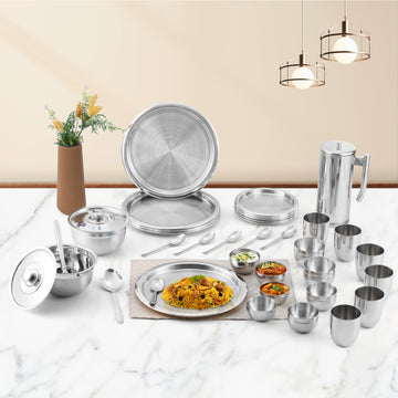 Kraft Premium stainless steel dinner set 41pc plates bowls glasses