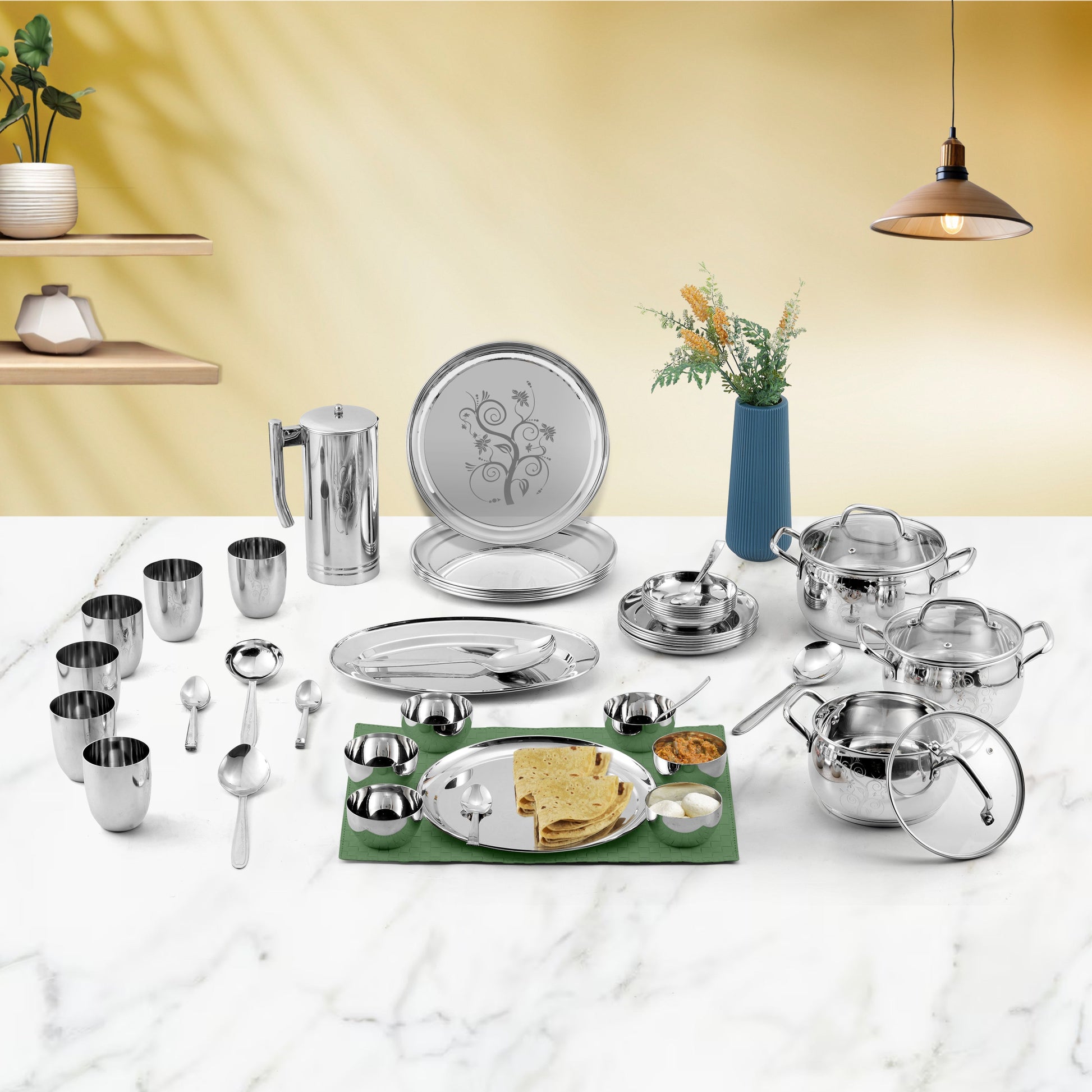 Kraft Ceremony stainless steel dinner set 51pc plates bowls glasses