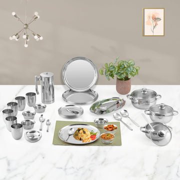 Kraft stainless steel Shagun dinner set 51pc 6 vati free tableware