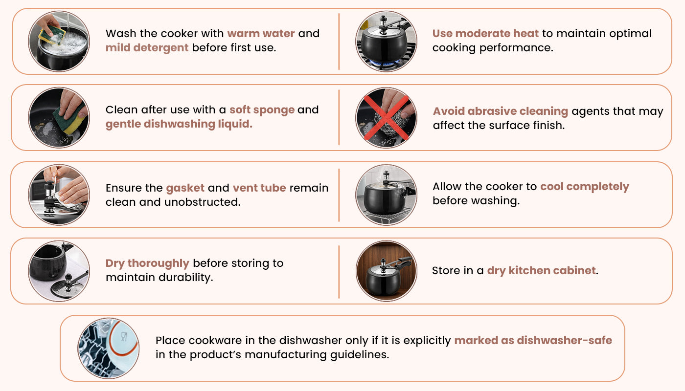 Kraft Hard Anodised Inner Lid Pressure Cooker (Induction Friendly) - Care Guide