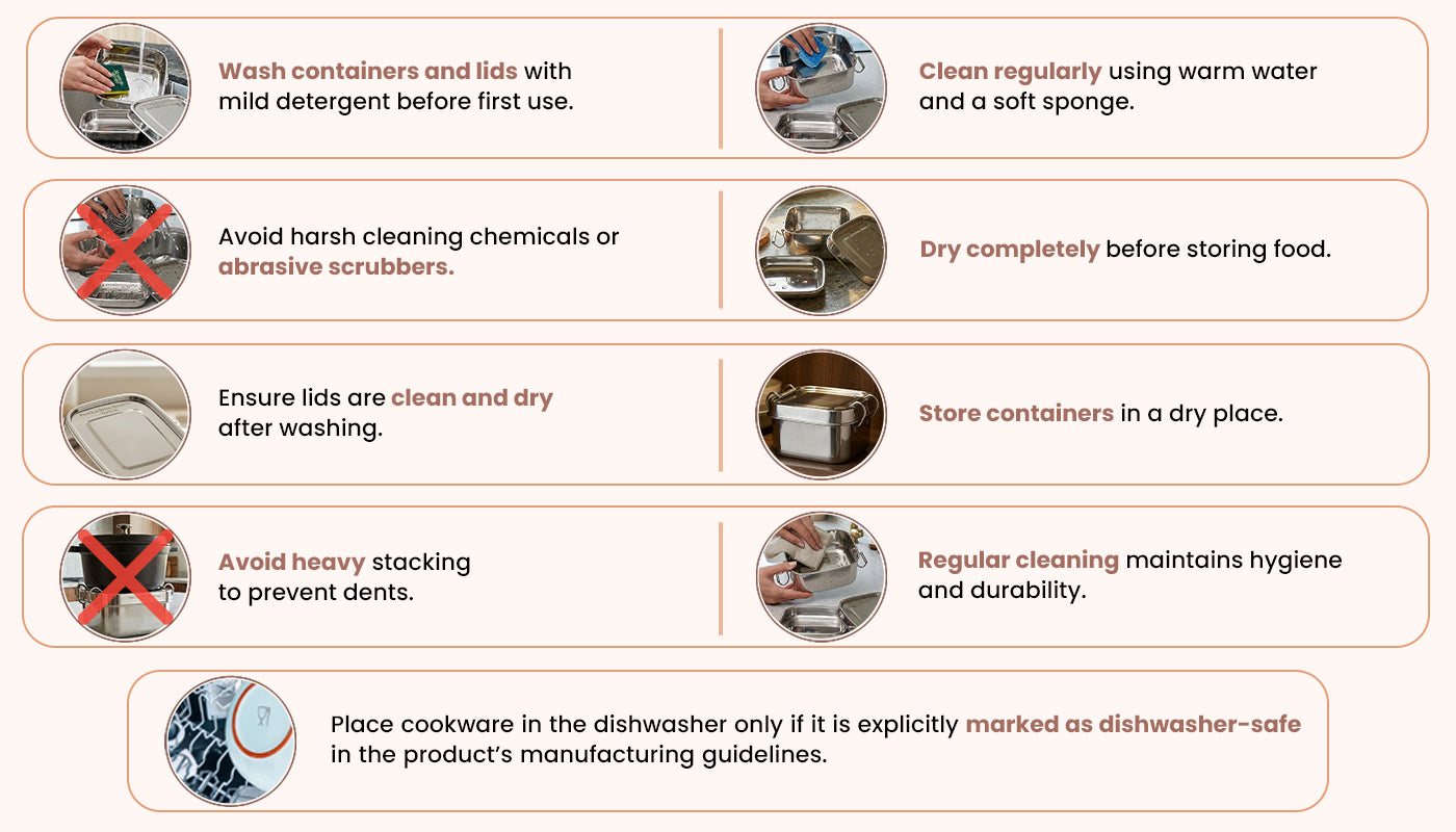 Kraft Stainless Steel Storage Container – 250 ml to 1.250 ml Options - Care Guide