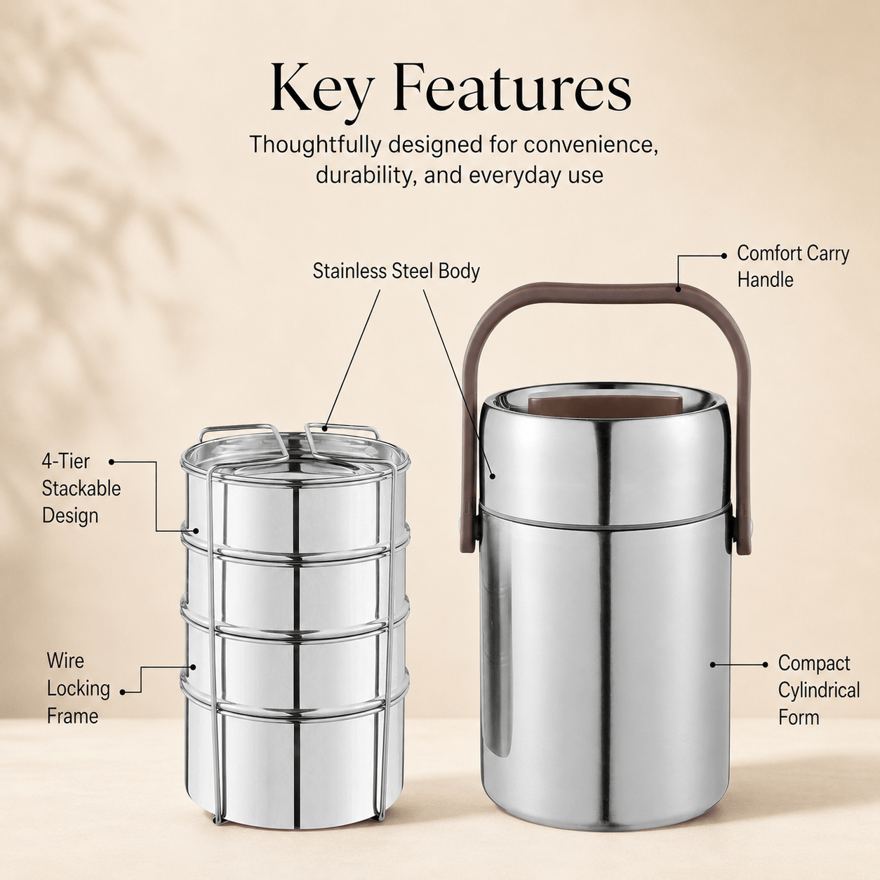 Kraft Perma-Therm Stainless Steel Tiffin – 3 & 4 Tier Options | 1.6 L & 1.9 L