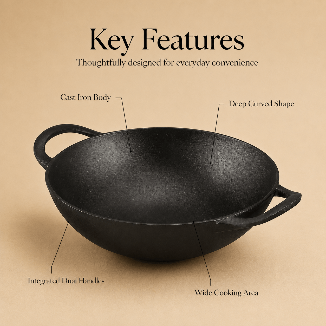 Kraft Infinity Pre-Seasoned Cast Iron Kadai (Induction Friendly)