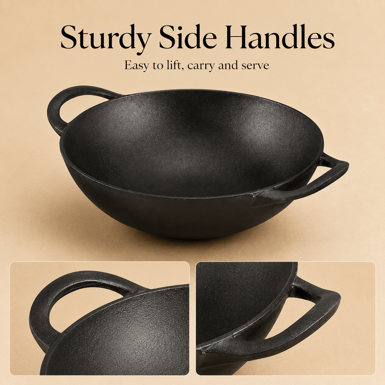 Kraft Infinity Pre-Seasoned Cast Iron Kadai (Induction Friendly)