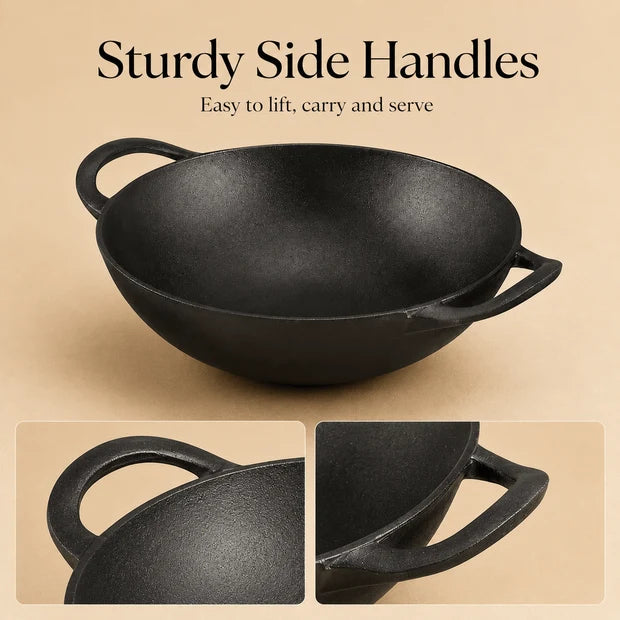 Kraft Infinity Cast Iron Combo – Pre-Seasoned Kadai 1.8 L & Frypan 16 cm