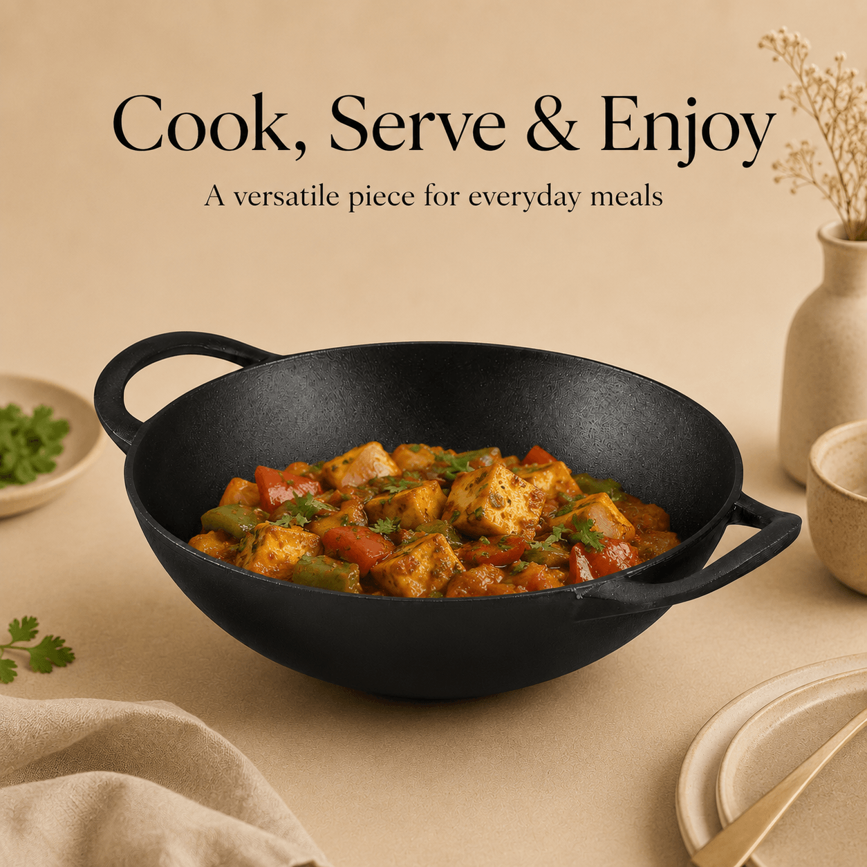 Kraft Infinity Pre-Seasoned Cast Iron Kadai (Induction Friendly)