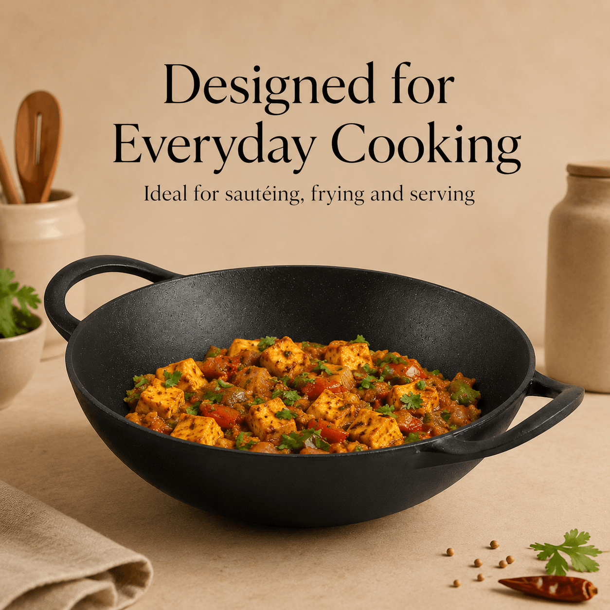 Kraft Infinity Pre-Seasoned Cast Iron Kadai (Induction Friendly)