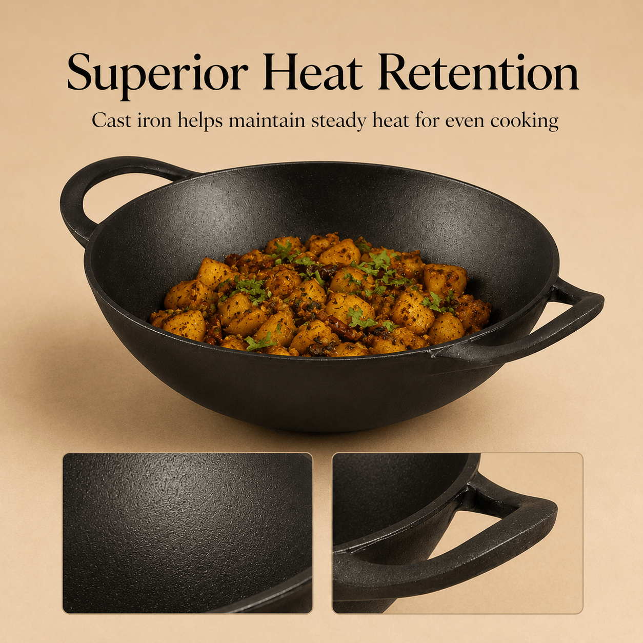 Kraft Infinity Pre-Seasoned Cast Iron Kadai (Induction Friendly)