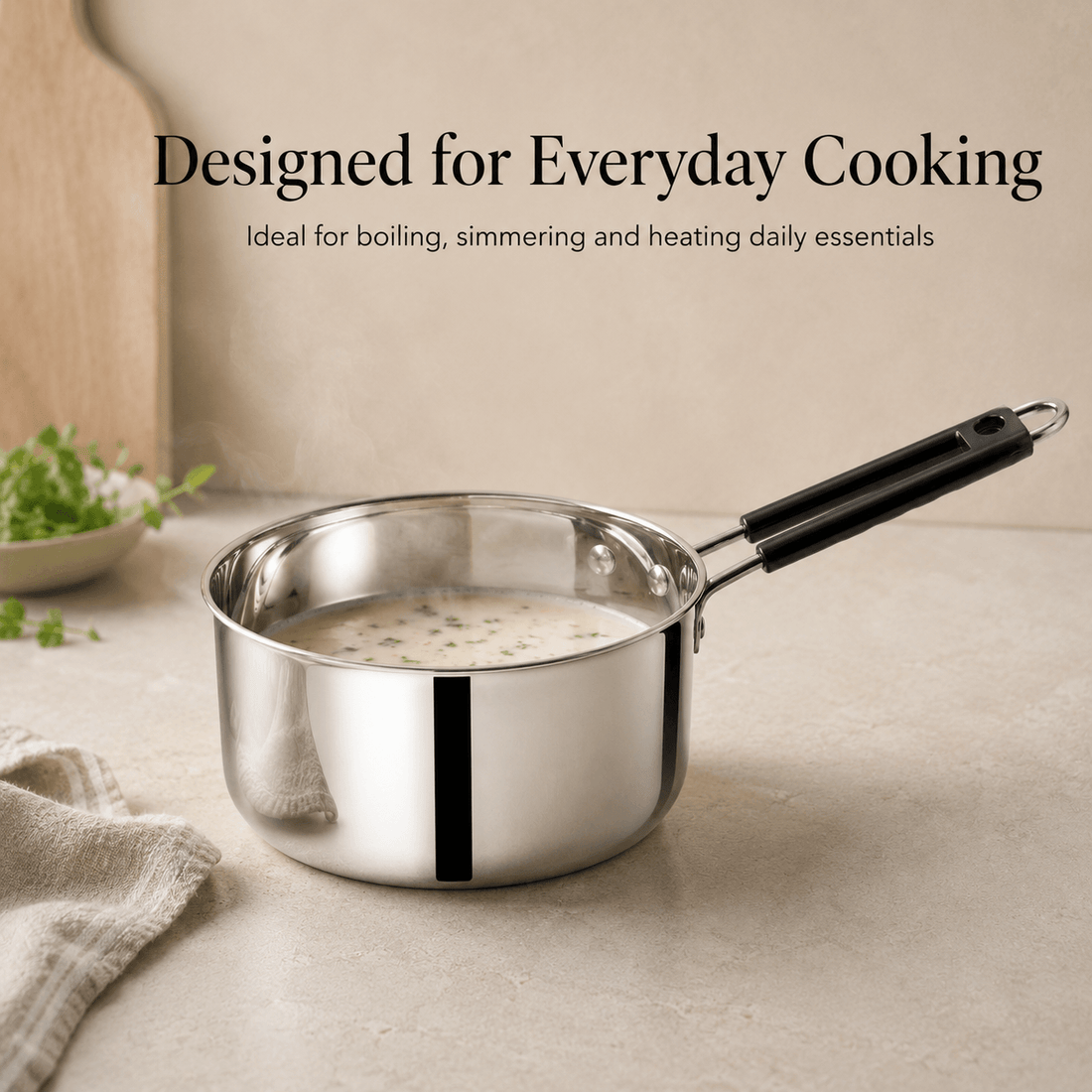 Kraft Stainless Steel Plain Bottom Saucepan Size 10, 11 & 12 (Induction Friendly)