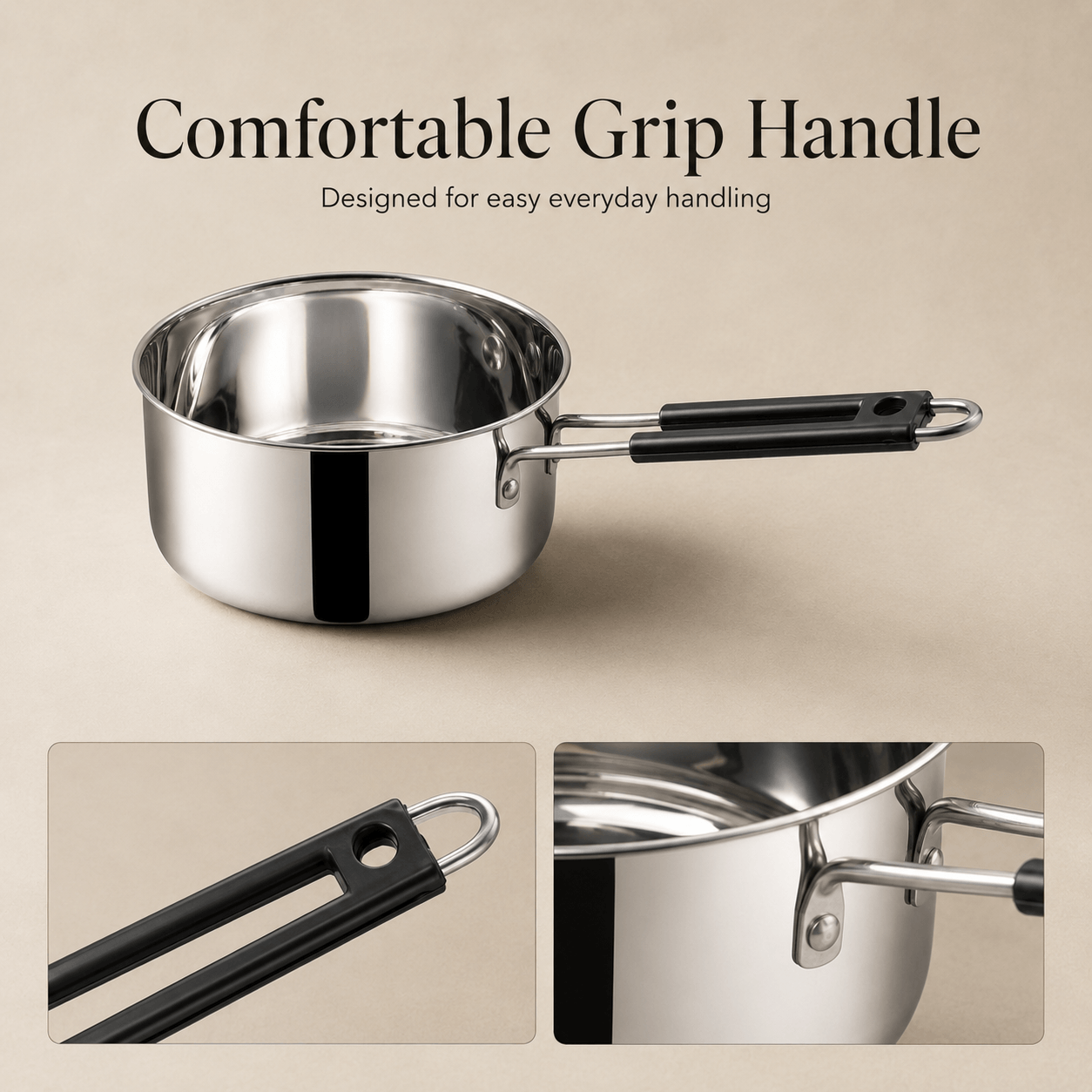 Kraft Stainless Steel Plain Bottom Saucepan Size 10, 11 & 12 (Induction Friendly)