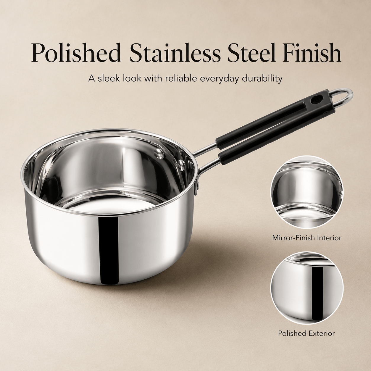 Kraft Stainless Steel Plain Bottom Saucepan Size 10, 11 & 12 (Induction Friendly)