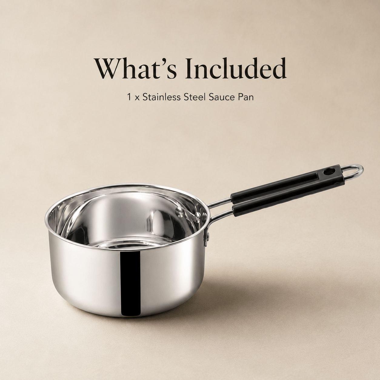 Kraft Stainless Steel Plain Bottom Saucepan Size 10, 11 & 12 (Induction Friendly)