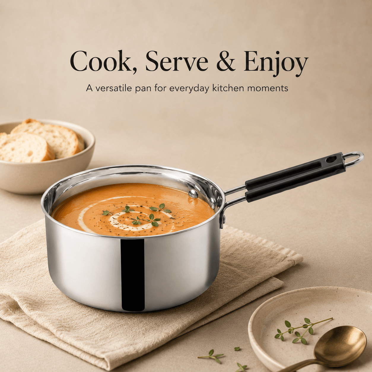 Kraft Stainless Steel Plain Bottom Saucepan Size 10, 11 & 12 (Induction Friendly)
